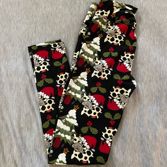 Lularoe One Size Cow Christmas Leggings 